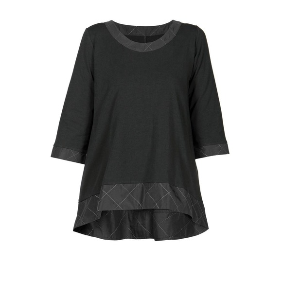 Luukaa Women's Hi-Low Black Tunic Top Size 14 White Stitch Cotton Flowy Chic NWT - Picture 2 of 5